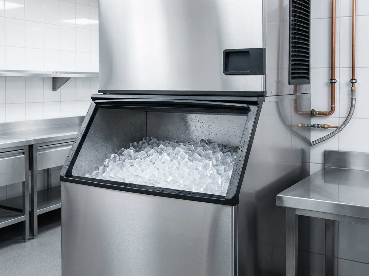 Commercial ice machine full of fresh ice