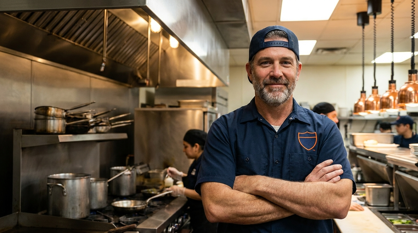 Parker Phillips, owner of KitchenGuard, in a commercial kitchen