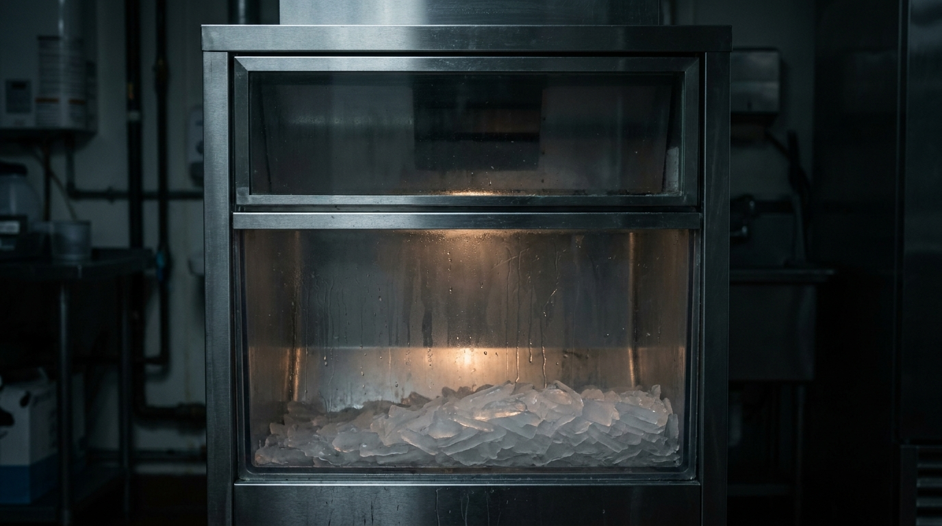 Commercial ice machine with ice bin