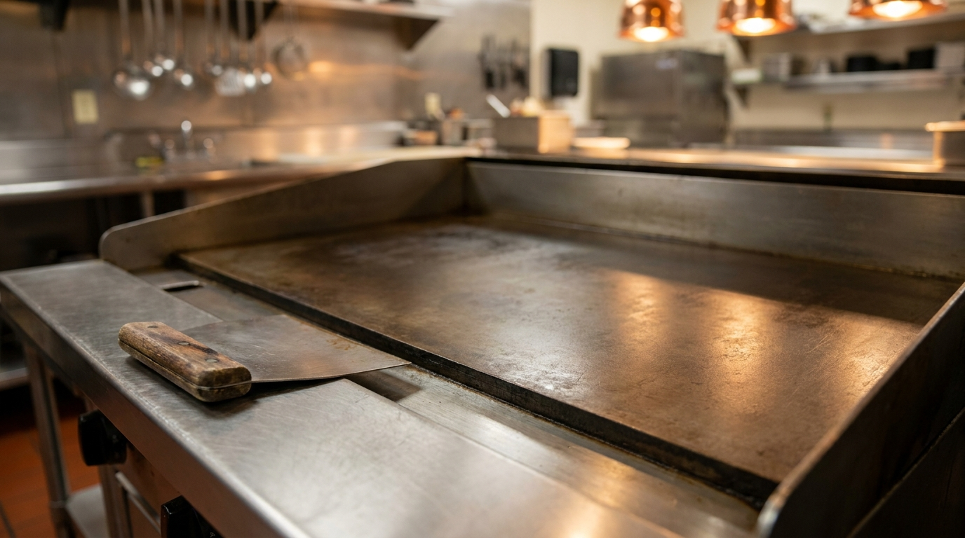 Commercial griddle flat top on a cookline