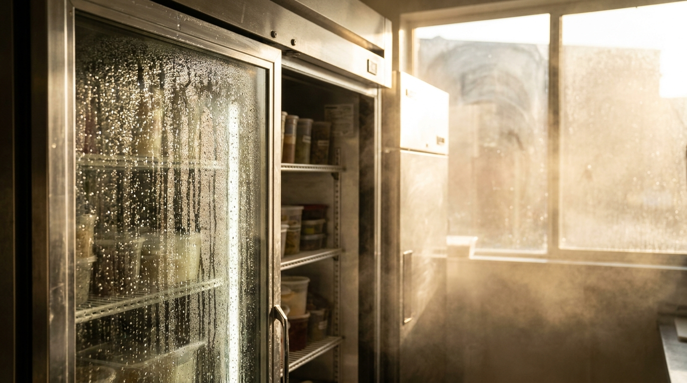 Reach-in refrigerator on a commercial cook line