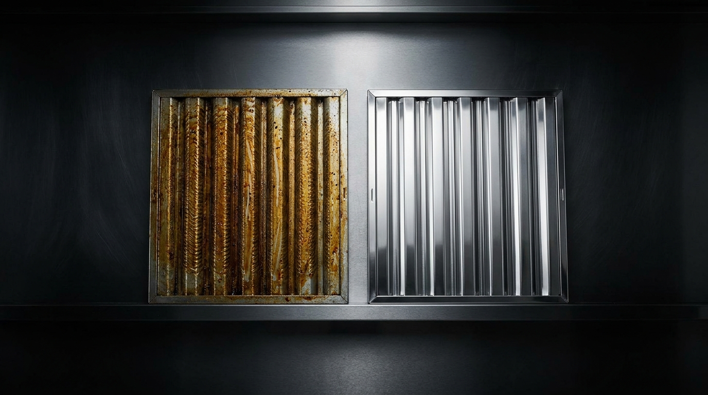 Commercial kitchen exhaust hood over a cookline